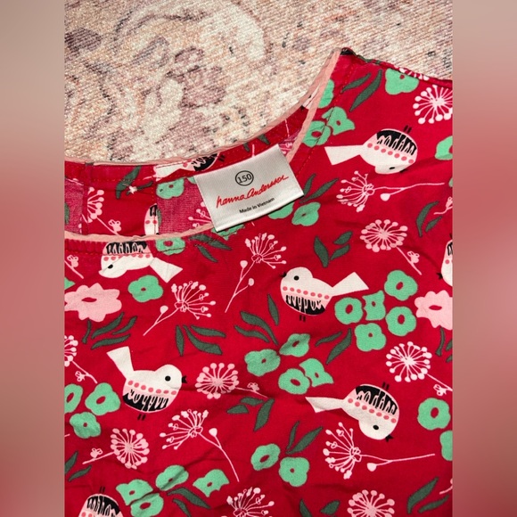 Hanna Andersson Bird & Flower Red Dress Girls Top (Size 150) - Picture 3 of 4